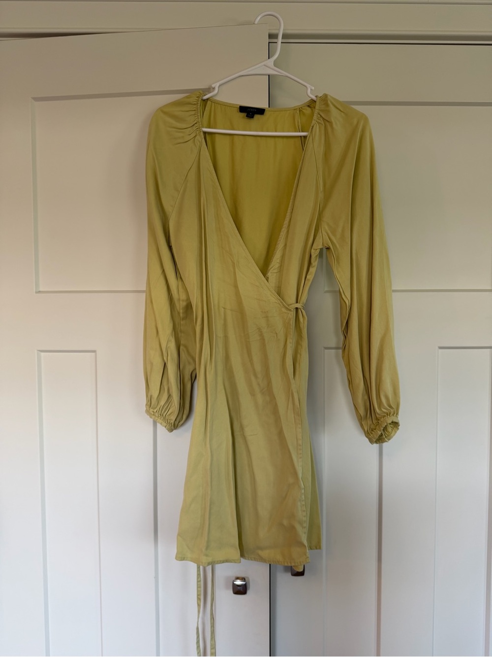 J. Crew Wrap-Style Long Sleeve Dress in Pale Lime